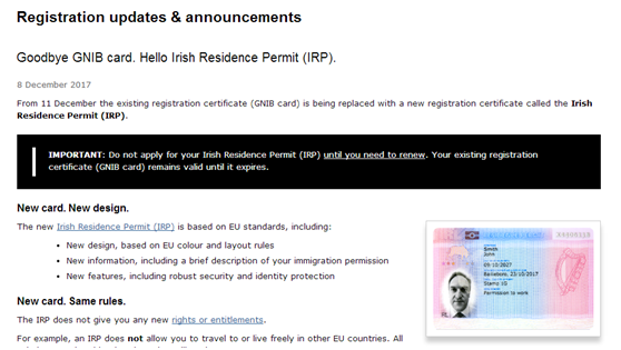 最新消息！ 爱尔兰新版居留卡IRP（Irish Residence Permit）将取代旧版GNIB卡！