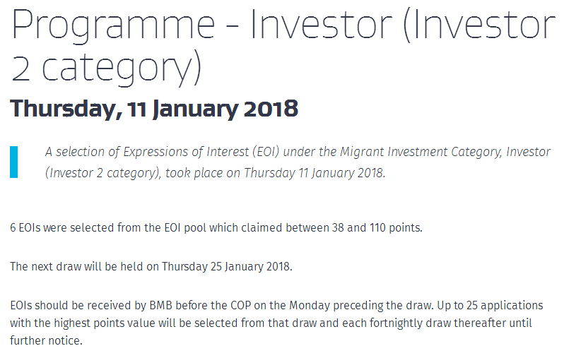 1月11号新西兰投资移民新一轮选取。6个意向申请被选上